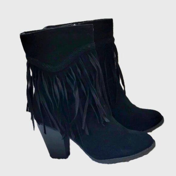 Heather black fringe ankle boots size 8 ( NWB) - Picture 1 of 5